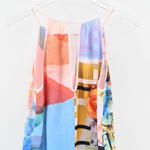 CLOVER CANYON Dress Size S Fluorescent Rose Print Mini Sleeveless Tie Waist - Picture 6 of 12